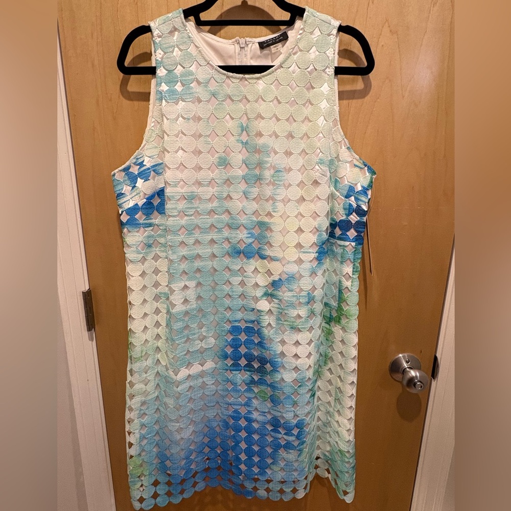 NWT Tahari Royal Aqua Sleeveless Mosaic Shift Dress